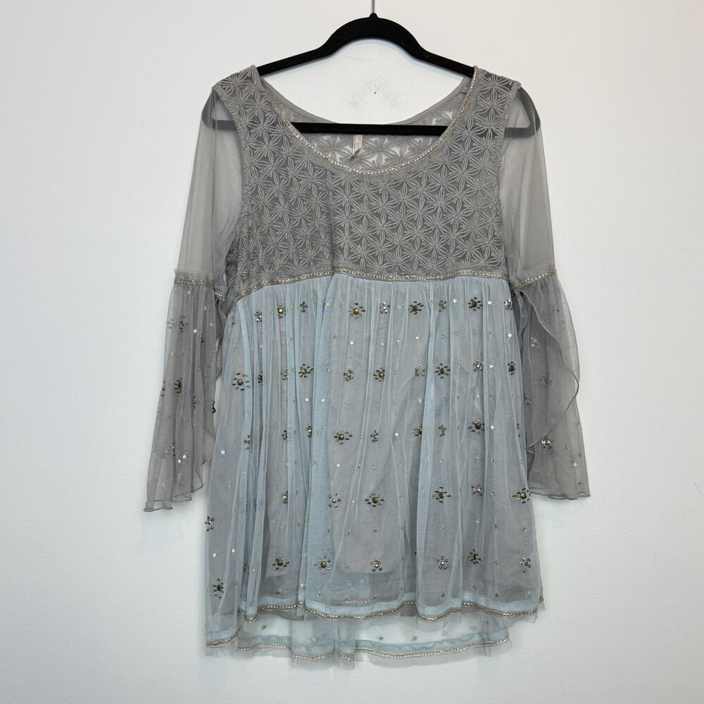 Free People sheer boho blouse beaded embroidered MD festival vacation